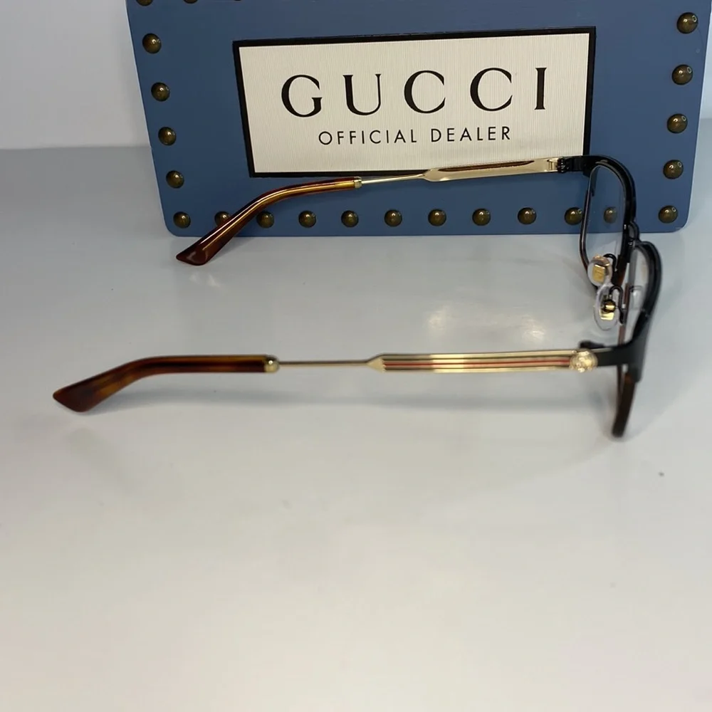 New - Gucci Eyeglasses GG0135O 004 52mm Black on Havana / Demo Lens
